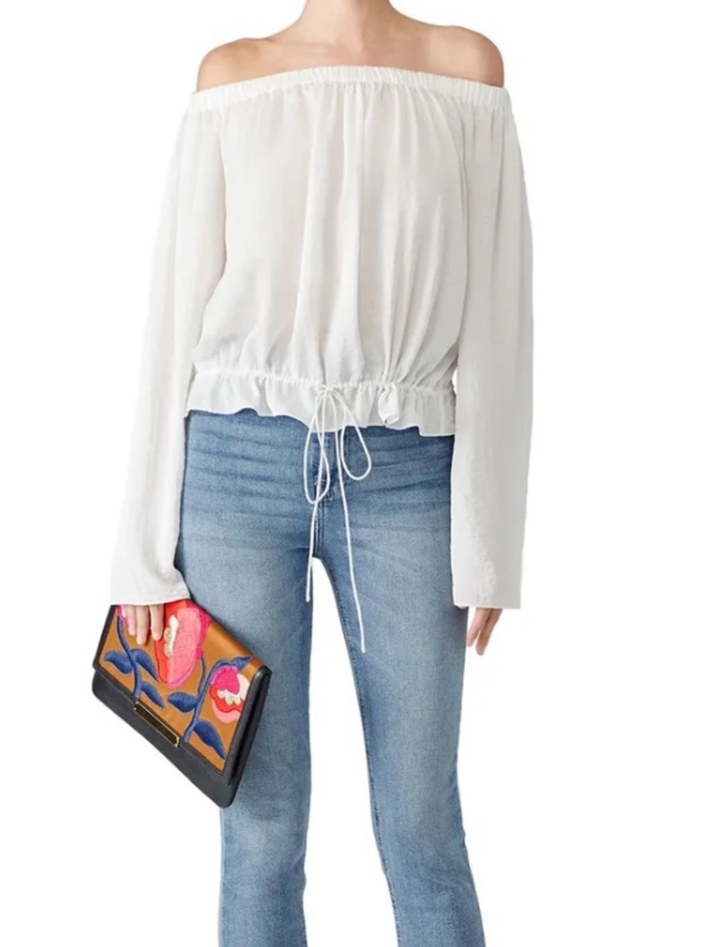 Theory Odetta Blouse White Off Shoulder Top | Classic Designer Top Size Medium